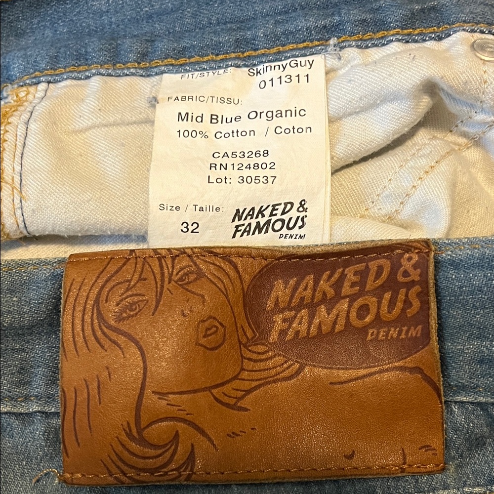 Naked & Famous Denim Mid Blue Skinny Jeans - size 32 - Picture 2 of 6